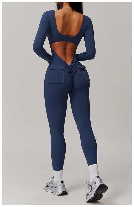 Vibecurve® V-Scrunched Back Long Sleeve One-Piece Suit