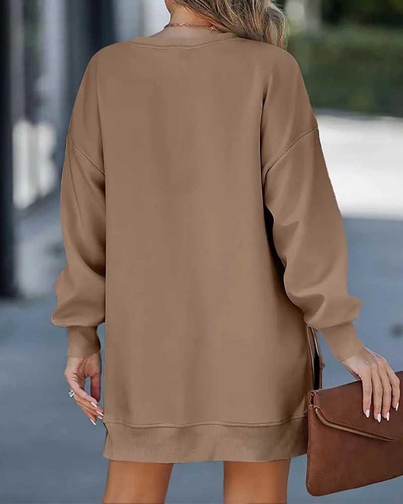 Vibecurve® Casual Long Sleeve Zipper Slit Oversized Sweatshirt