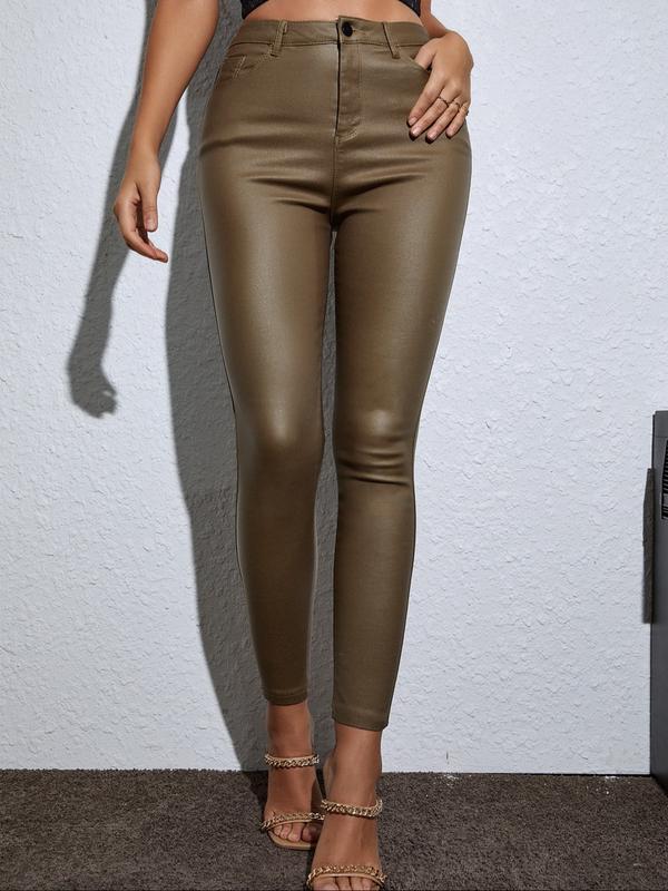 Women's High Rise PU Leather Pants – Stylish Slim Fit Everyday Bottoms