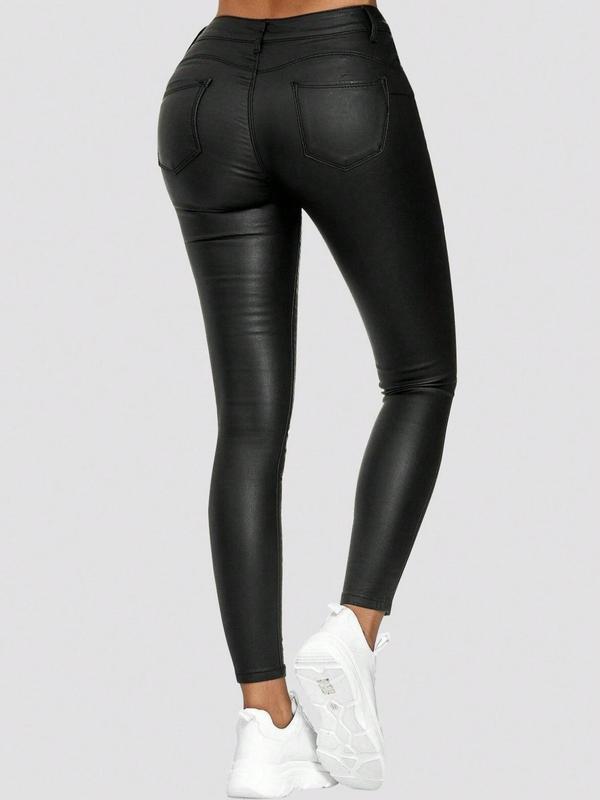 Women's High Rise PU Leather Pants – Stylish Slim Fit Everyday Bottoms