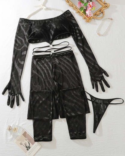 Long Sleeve Crop Tops with Stockings