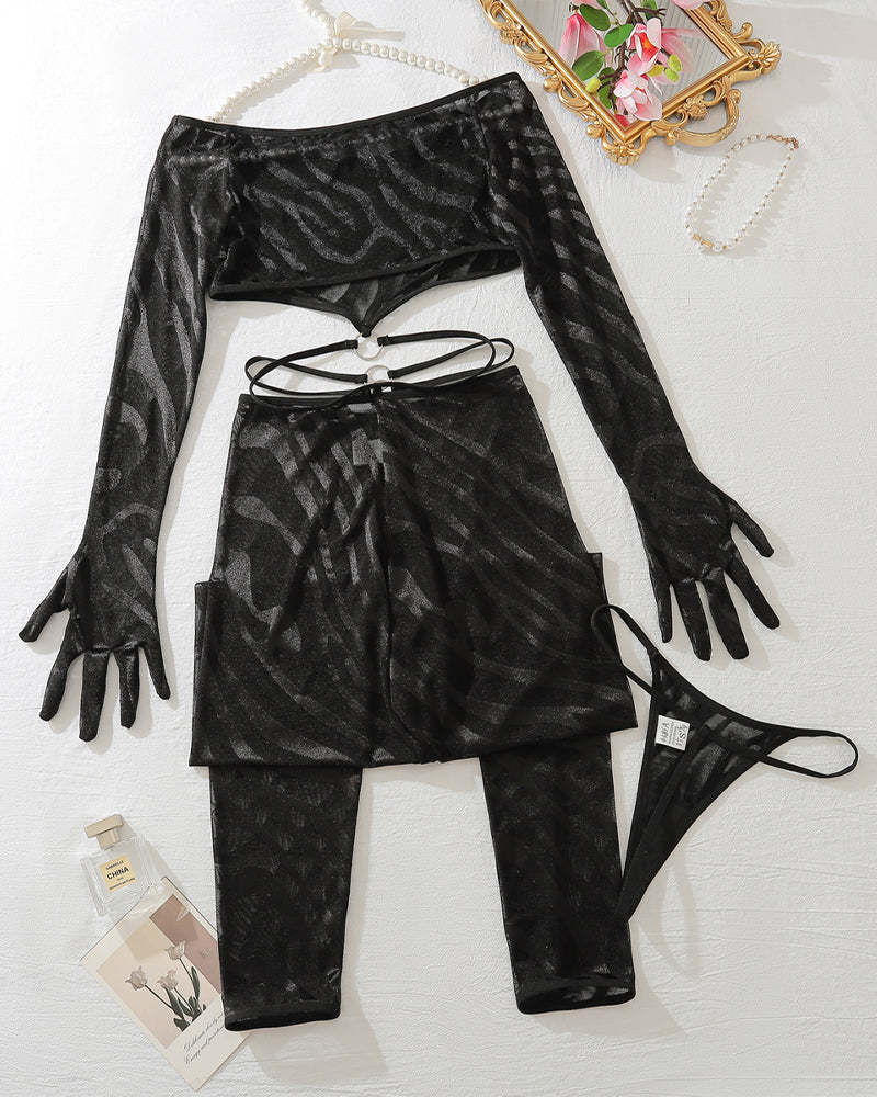 Long Sleeve Crop Tops with Stockings