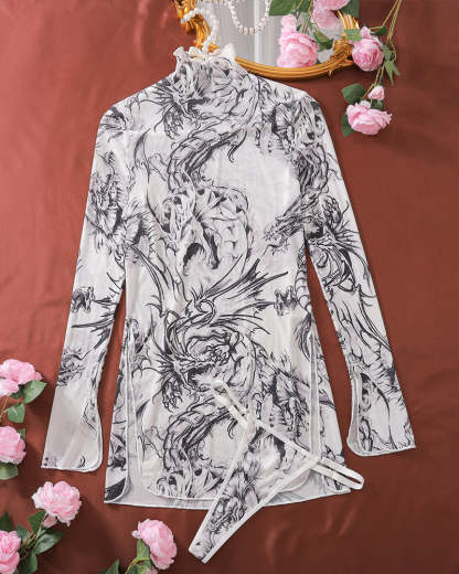 Tie-Dye Mesh High Side Slit Dress