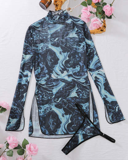 Tie-Dye Mesh High Side Slit Dress