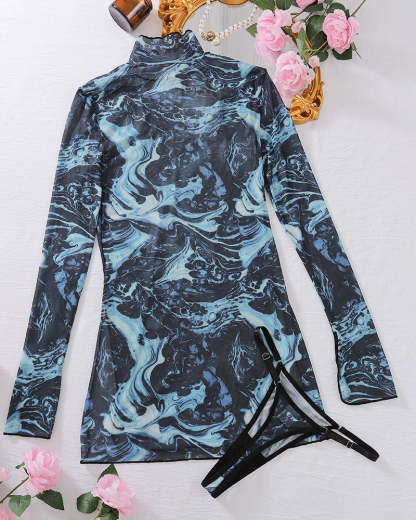 Tie-Dye Mesh High Side Slit Dress