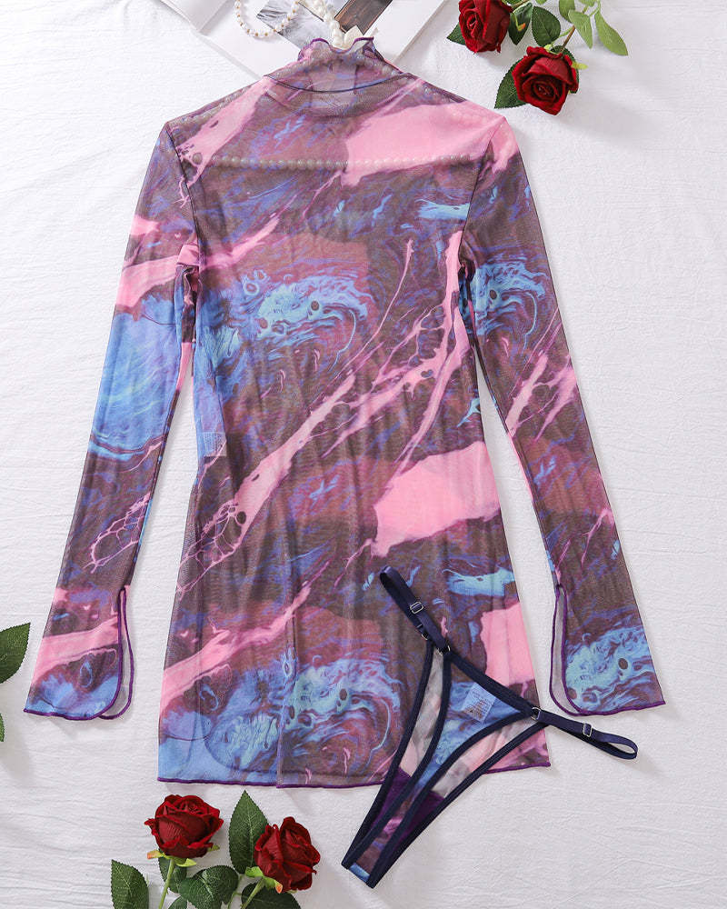 Tie-Dye Mesh High Side Slit Dress