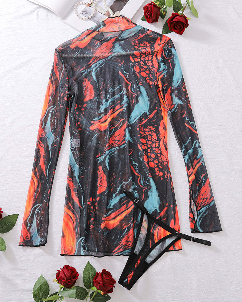 Tie-Dye Mesh High Side Slit Dress