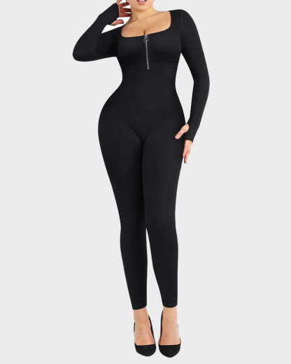 Seamless Ribbed Zip-Front Jumpsuit