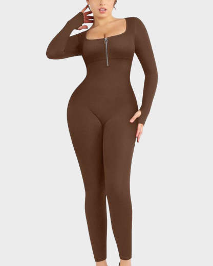 Seamless Ribbed Zip-Front Jumpsuit