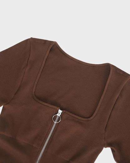 Seamless Ribbed Zip-Front Jumpsuit