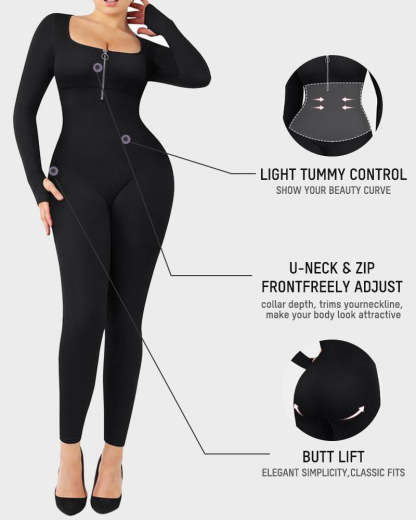 Seamless Ribbed Zip-Front Jumpsuit