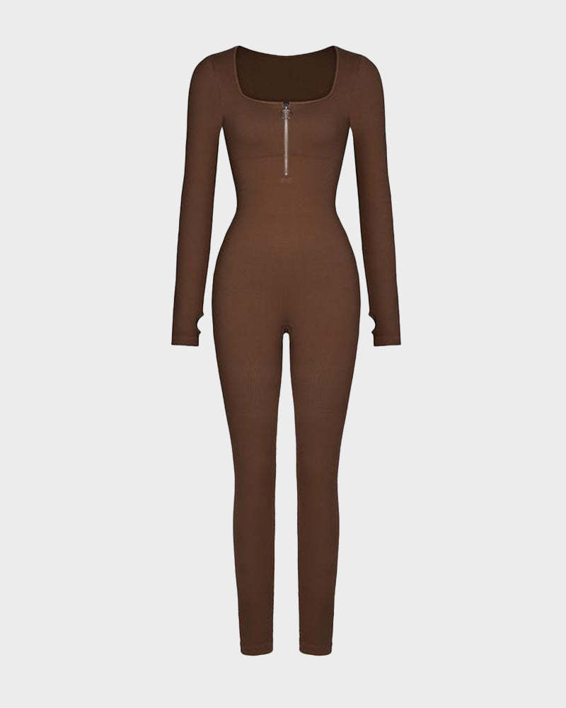 Seamless Ribbed Zip-Front Jumpsuit