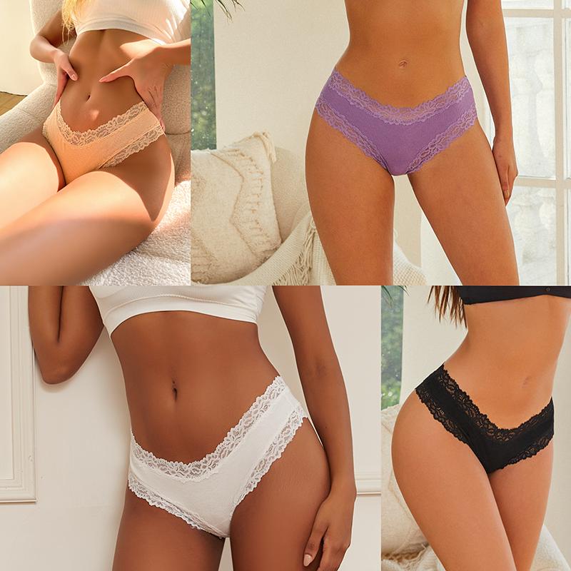 Vibecurve® Women's Cotton Panties Lace Low Rise Basic Brazilian Bikini Cute Panties