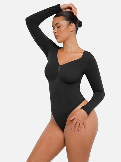 Vibecurve® Seamless Long Sleeve Tummy Control Thong Bodysuit