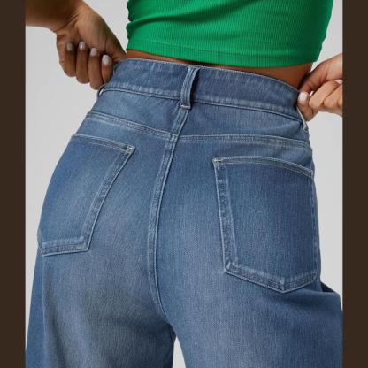 Vibecurve® High Waisted Pockets Rolled Hem Wide Leg Washed Casual Jeans