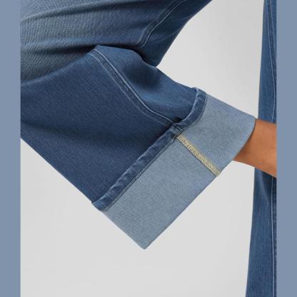 Vibecurve® High Waisted Pockets Rolled Hem Wide Leg Washed Casual Jeans