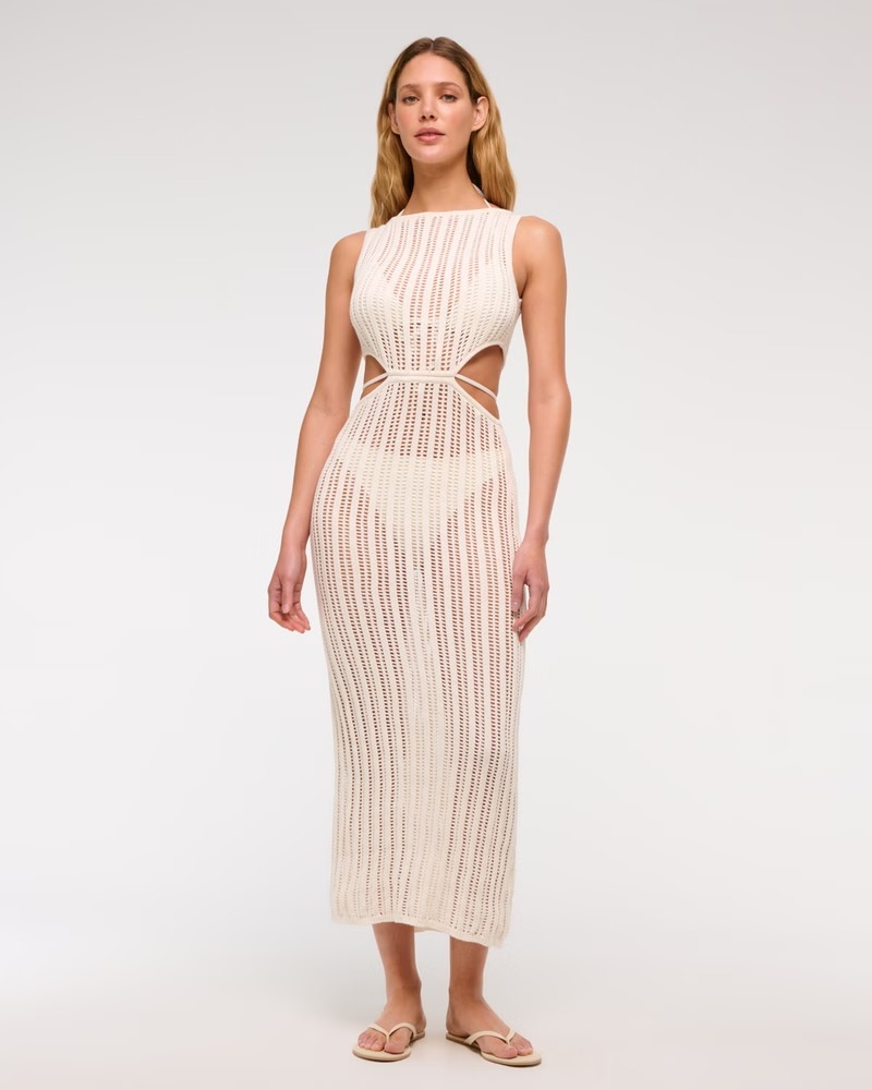 Vibecurve® Crochet Cut Out Waist Covered Stretch Maxi Dress