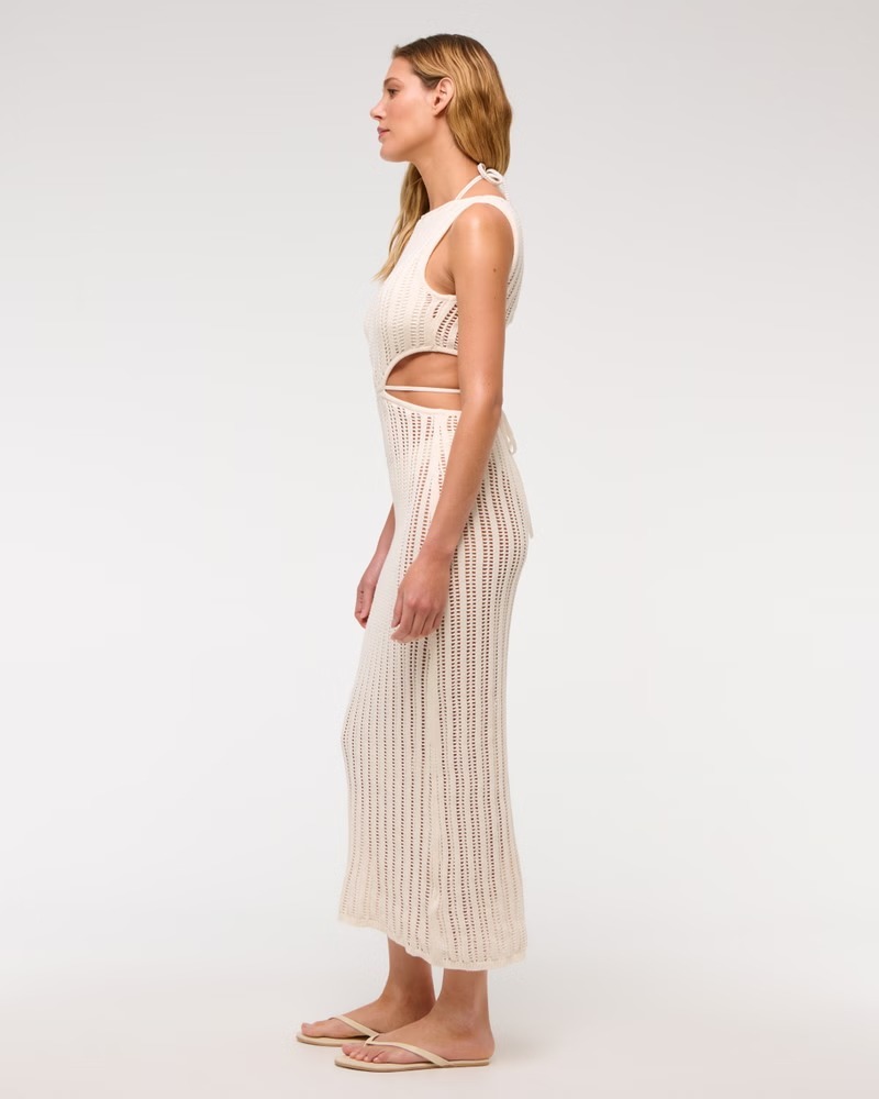 Vibecurve® Crochet Cut Out Waist Covered Stretch Maxi Dress