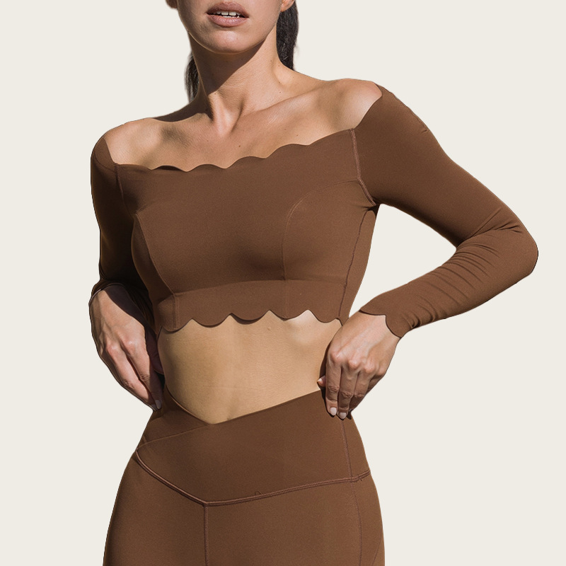 Vibecurve® Lace Off-Shoulder Long-Sleeved Women's Tight-Fitting Comfortable Training Sports Top With Chest Pad