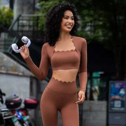 Vibecurve® Square Neck Tight Elastic Slim Yoga Sports Long Sleeve Top