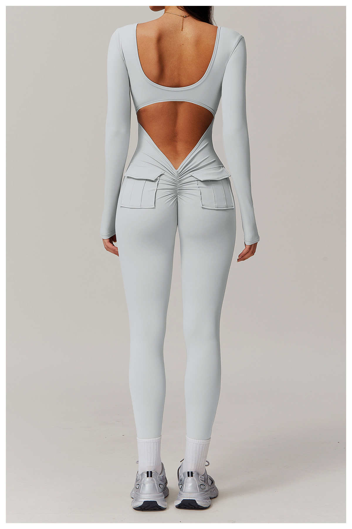 Vibecurve® V-Scrunched Back Long Sleeve One-Piece Suit