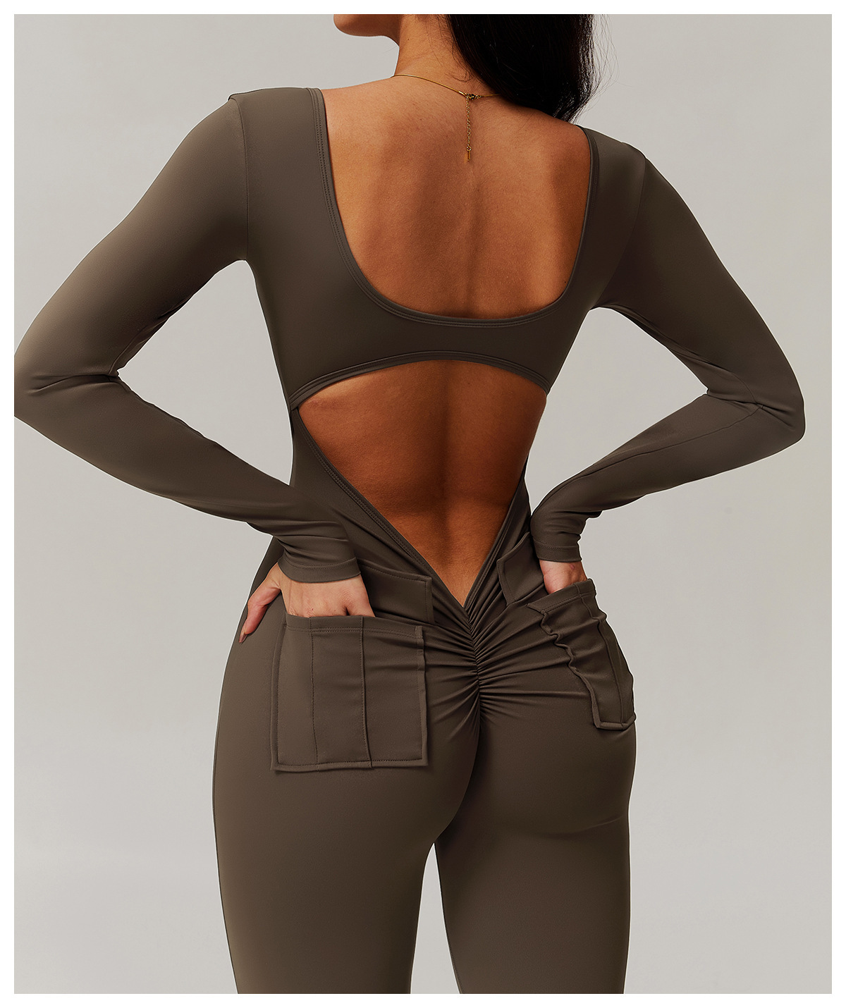 Vibecurve® V-Scrunched Back Long Sleeve One-Piece Suit