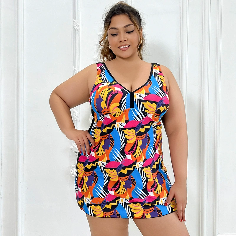 Vibecurve®  Plus Size Sexy V Neck Printing Womens Modest Tankini Swimsuits Two-Piece Bathing Suits
