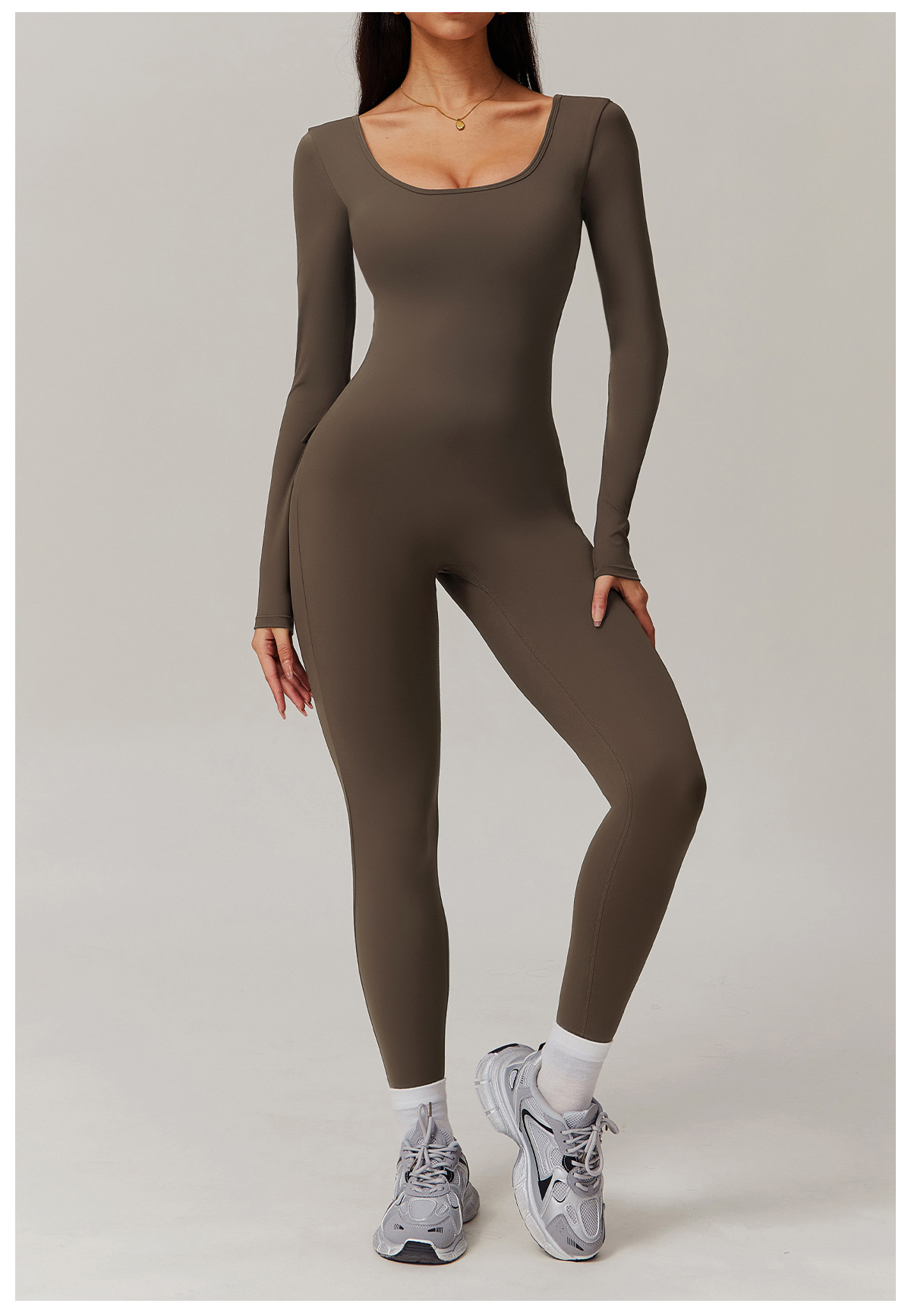 Vibecurve® V-Scrunched Back Long Sleeve One-Piece Suit