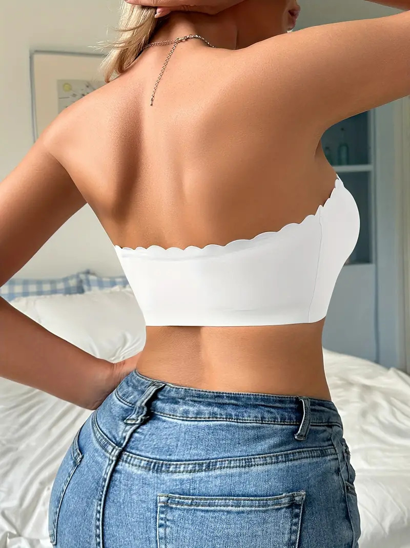 Vibecurve® Womens Strapless Bra Non-Slip Padded Bandeau Bras Front Closure Bras for Women Wavy Trim Seamless Tube Top Bralette