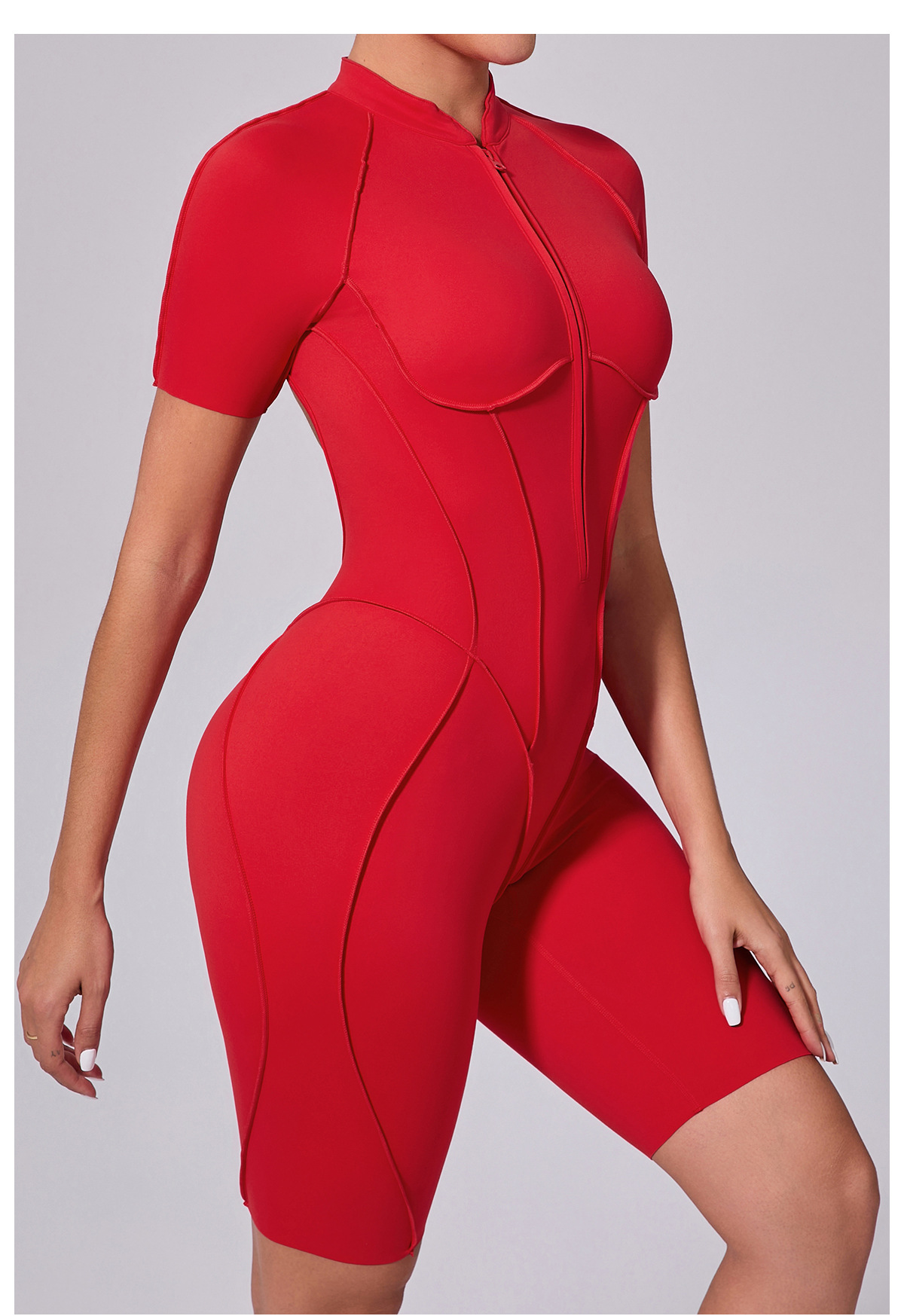 Vibecurve®Zippered short-sleeved outerwear fitness yoga jumpsuit