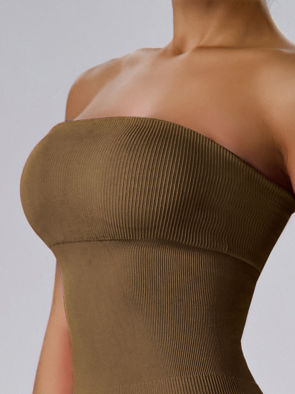 Vibecurve® Women's Ribbed Strapless Tube Top Flared Bottom Yoga Jumpsuit