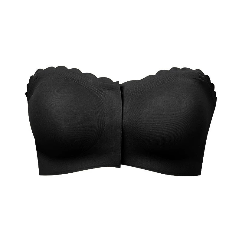 Vibecurve® Womens Strapless Bra Non-Slip Padded Bandeau Bras Front Closure Bras for Women Wavy Trim Seamless Tube Top Bralette