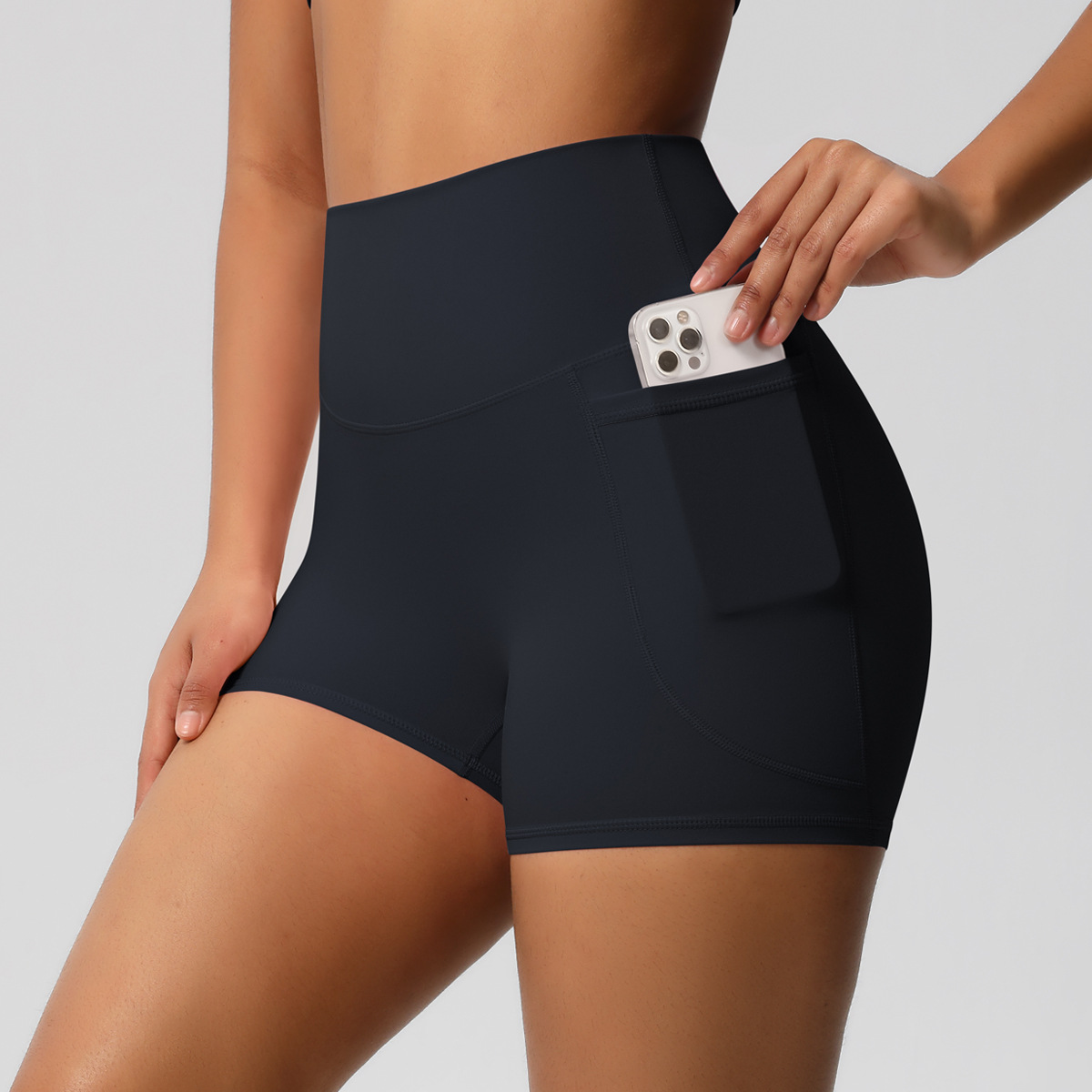 Vibecurve® Nude High Waist Yoga Shorts Quick Dry Breathable Tight Pocket Pants