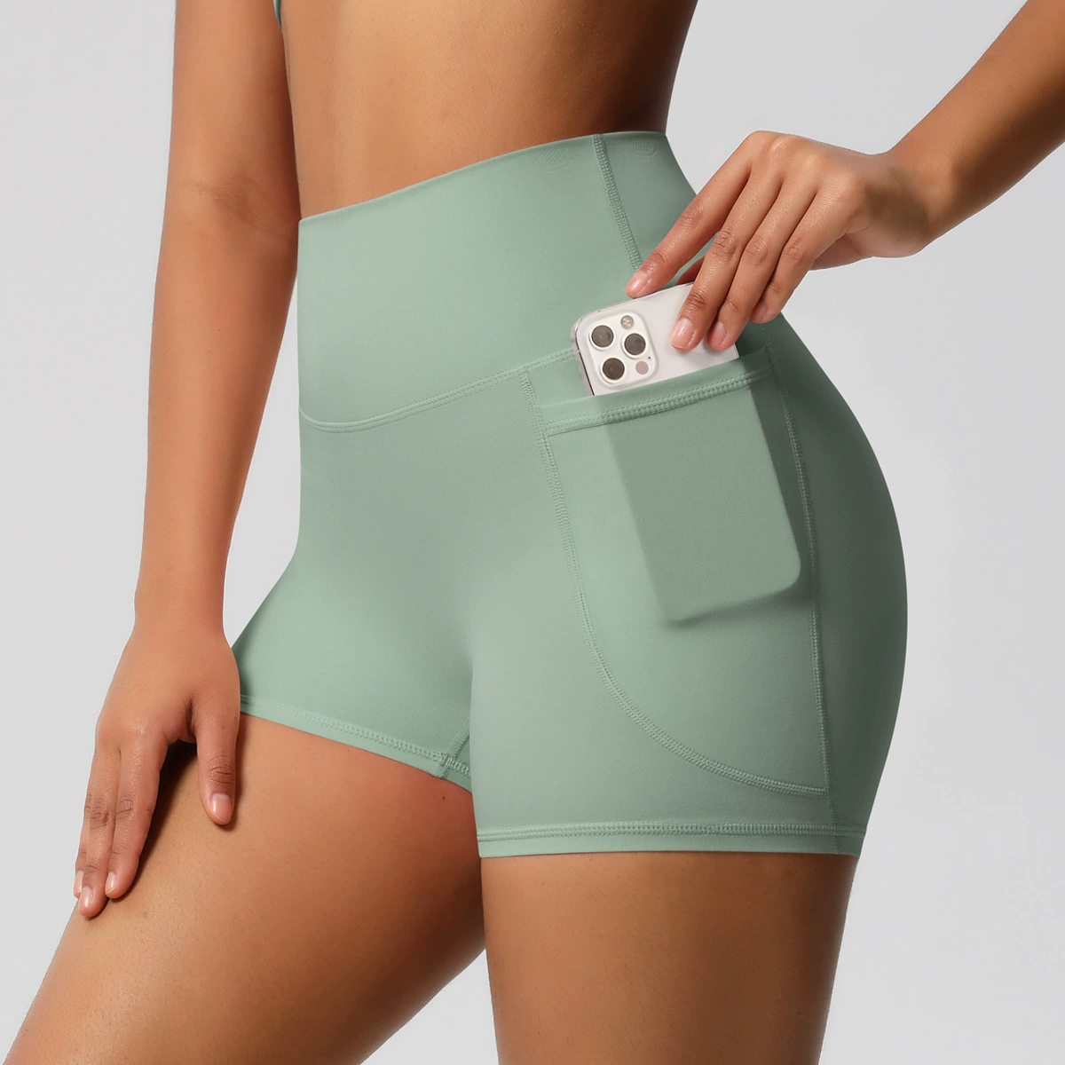 Vibecurve® Nude High Waist Yoga Shorts Quick Dry Breathable Tight Pocket Pants