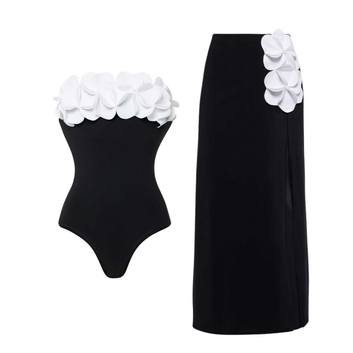 Vibecurve® 3D Flower Color Block One Piece Swimsuit And Skirt