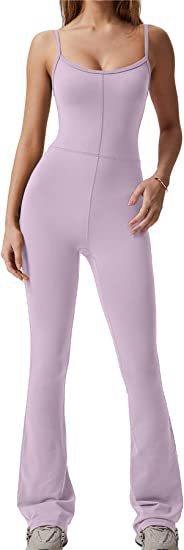 Vibecurve® Flare Jumpsuits for Women Spaghetti Straps Scoop Neck Bodycon Full Length Casual Unitard Playsuit