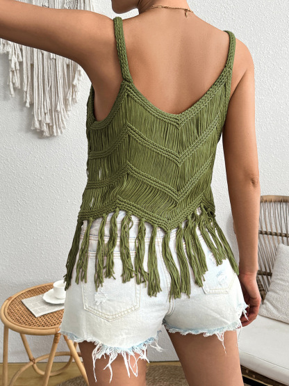 Vibecurve® Women's Plain Fringe Trim Cami Top