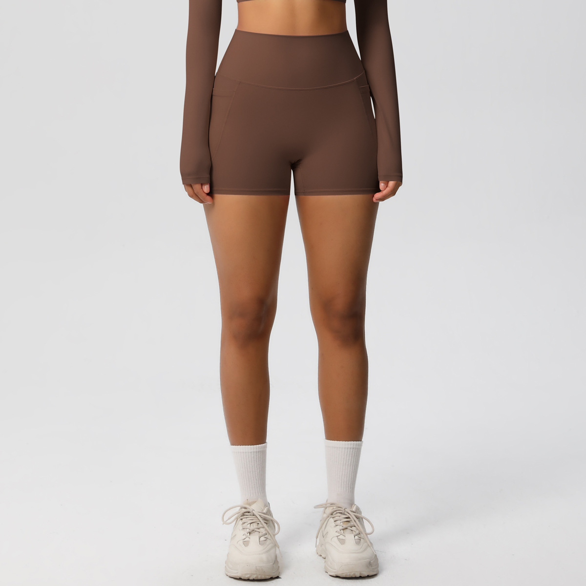 Vibecurve® Nude High Waist Yoga Shorts Quick Dry Breathable Tight Pocket Pants