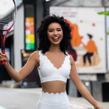 Vibecurve® V-Neck Lace Vest With Chest Padding And Gathered Shock-Proof Sports Top