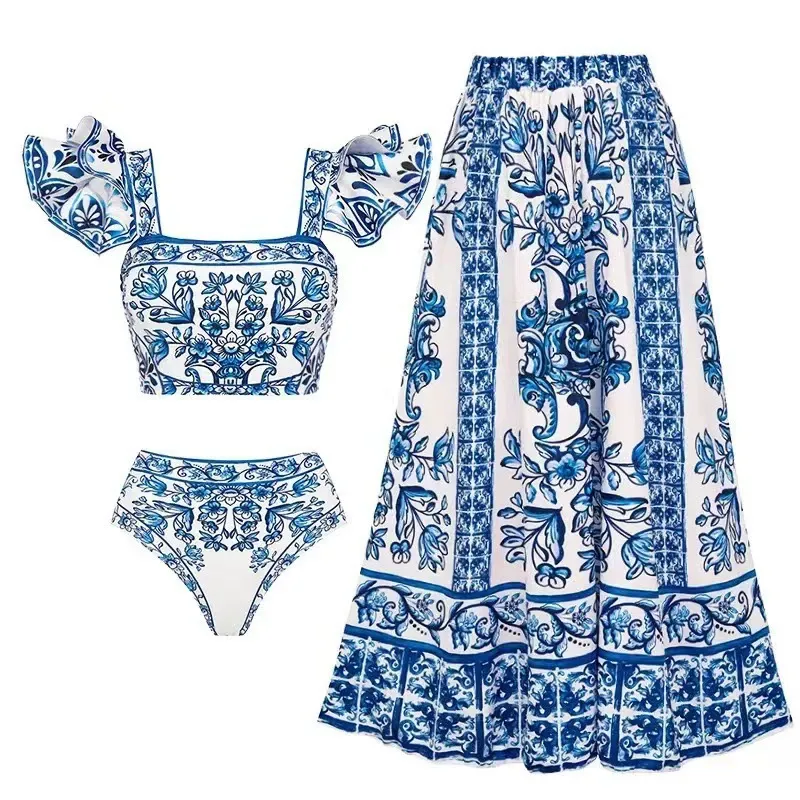 Vibecurve® Printed Sunscreen Swimsuit and Skirt/Sarong