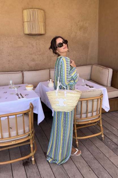 Vibecurve® Women’s Striped Maxi Dress Long Knit Beach Dresses Loose Fit Sexy Summer Contrast Color Side Slit Hollow Out Sundress