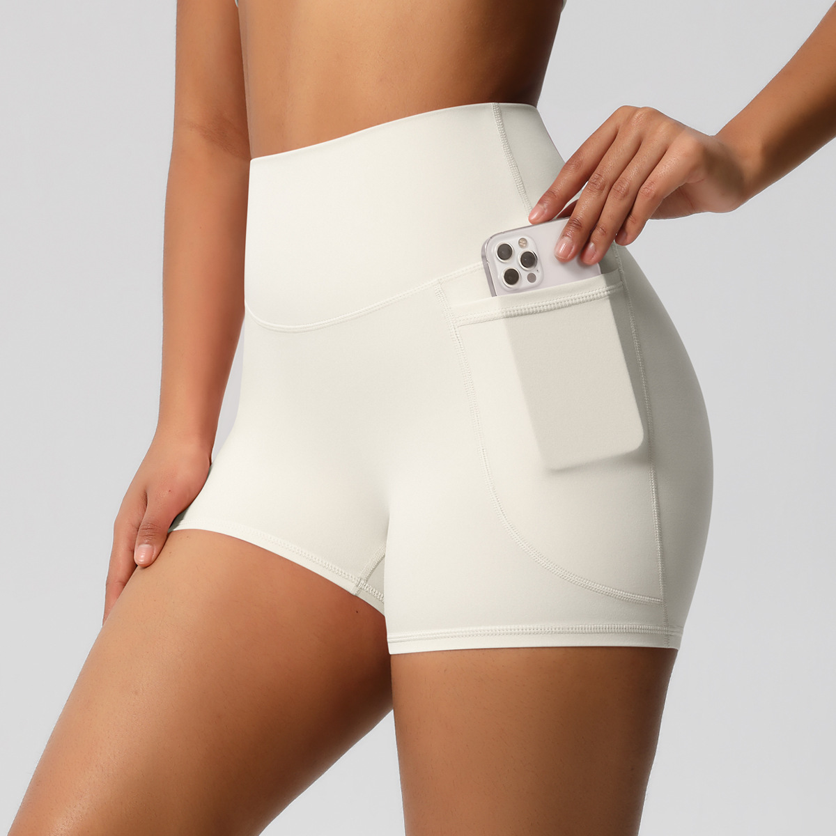 Vibecurve® Nude High Waist Yoga Shorts Quick Dry Breathable Tight Pocket Pants