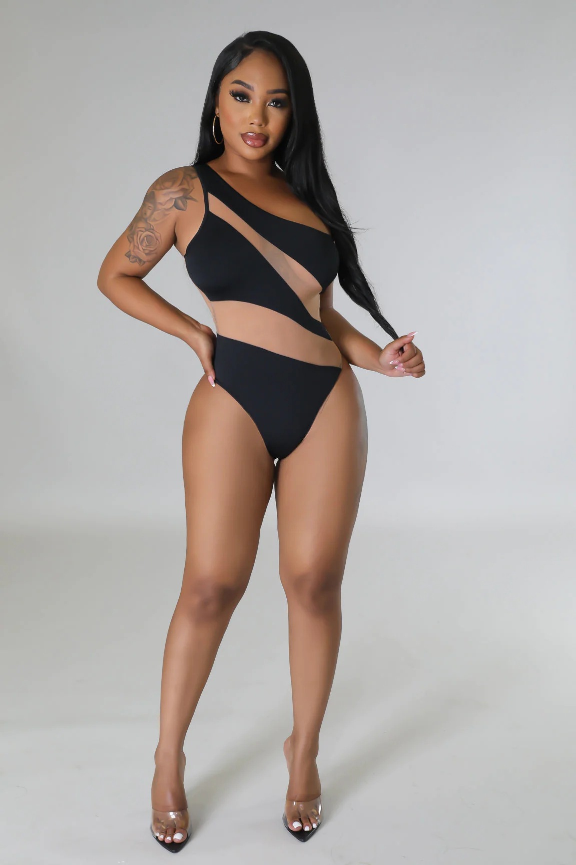 Vibecurve®Sexy One Shoulder Mesh Bikini Bodysuit