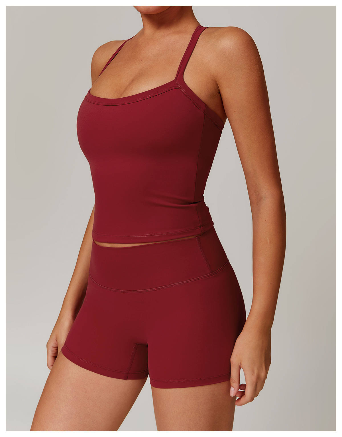 Vibecurve® Two-Piece Women's Solid Color Backless Bra Top And High-Waisted Shorts Sportswear Set