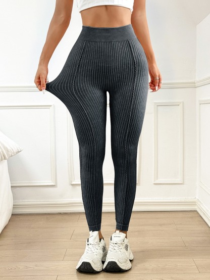 Vibecurve® Seamless Threaded V-Waist Peach Hip Sand-Washed Yoga Pants