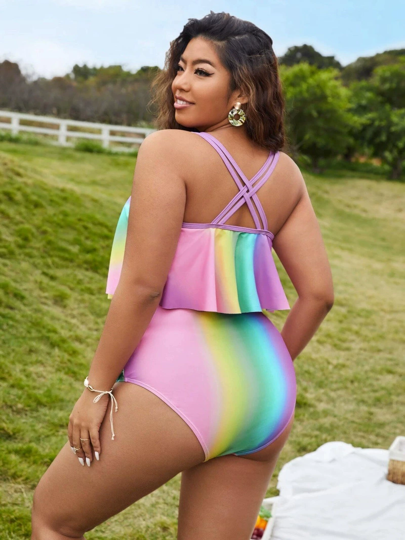 Vibecurve®  Plus Size Sexy V Neck Printing Womens Modest Tankini Swimsuits Two-Piece Bathing Suits