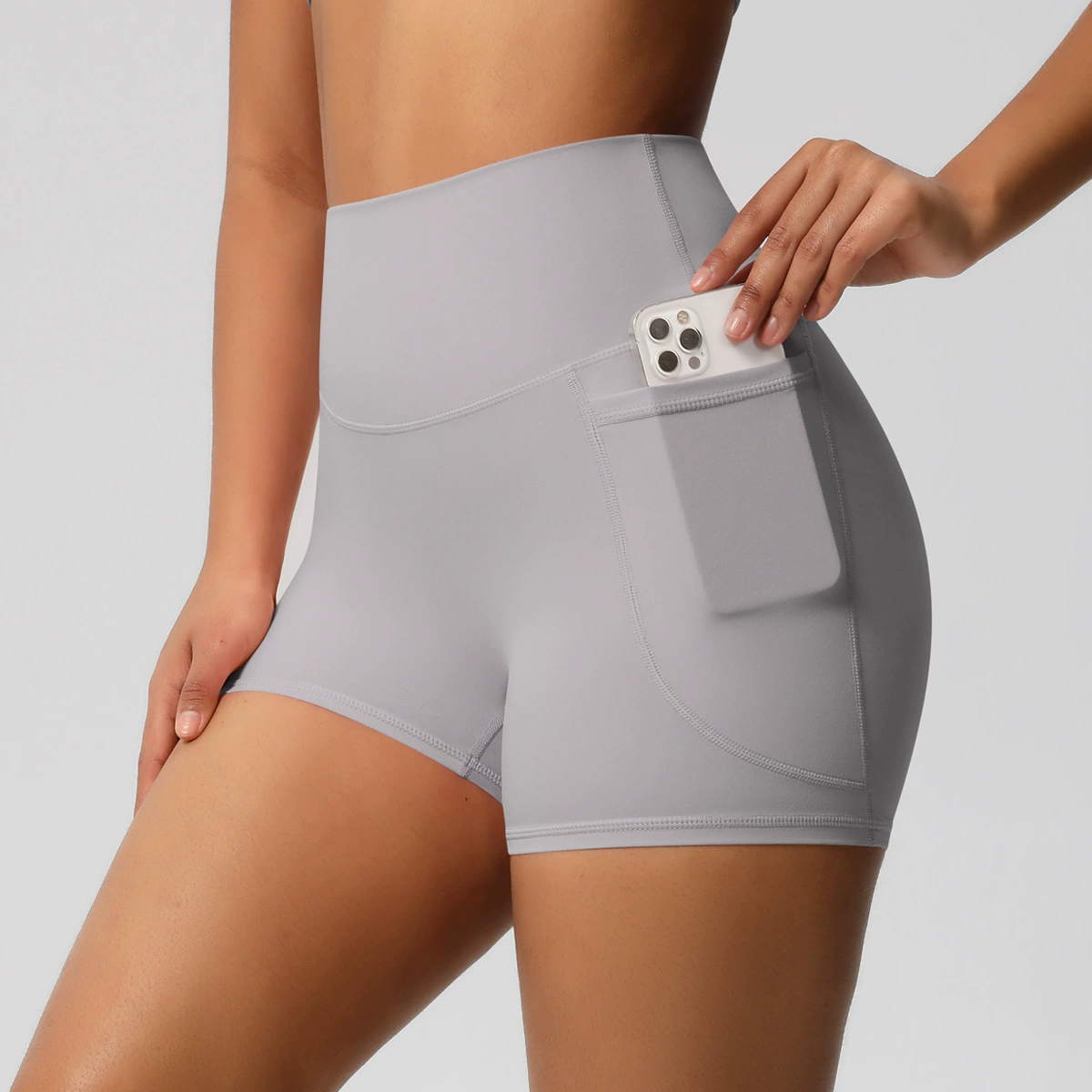 Vibecurve® Nude High Waist Yoga Shorts Quick Dry Breathable Tight Pocket Pants