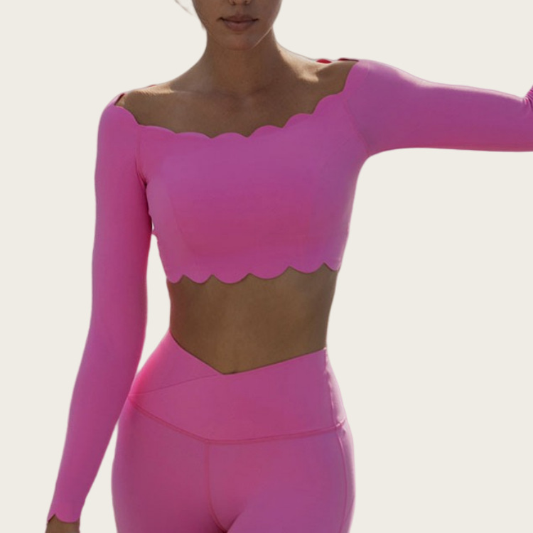 Vibecurve® Lace Off-Shoulder Long-Sleeved Women's Tight-Fitting Comfortable Training Sports Top With Chest Pad