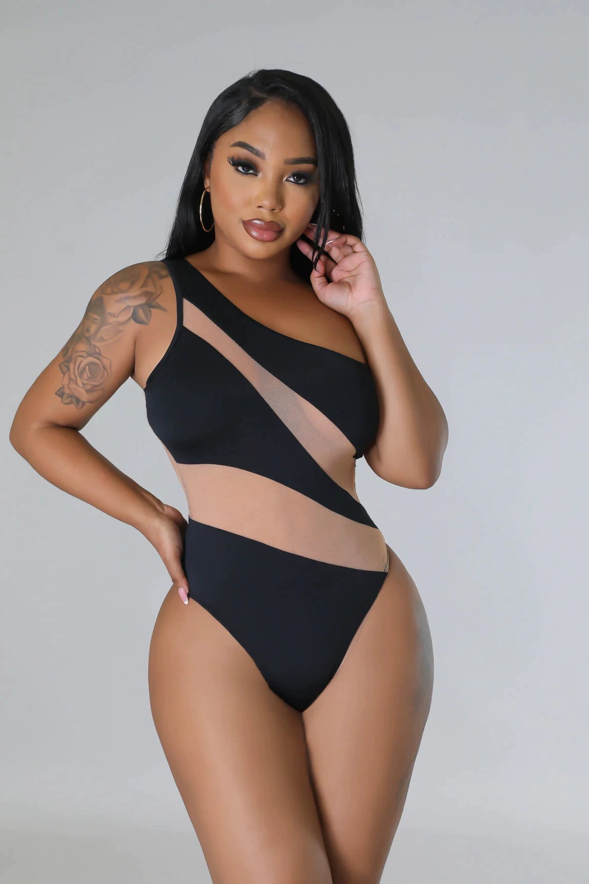 Vibecurve®Sexy One Shoulder Mesh Bikini Bodysuit