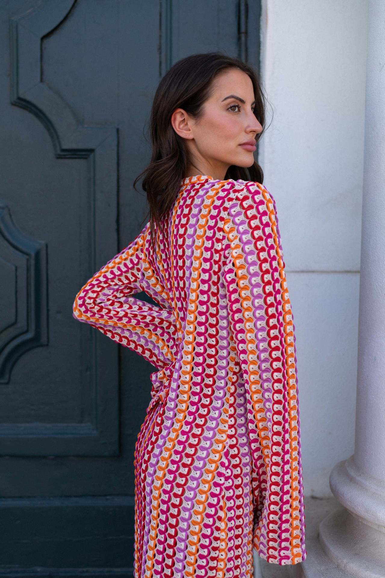 Vibecurve® Women’s Striped Maxi Dress Long Knit Beach Dresses Loose Fit Sexy Summer Contrast Color Side Slit Hollow Out Sundress